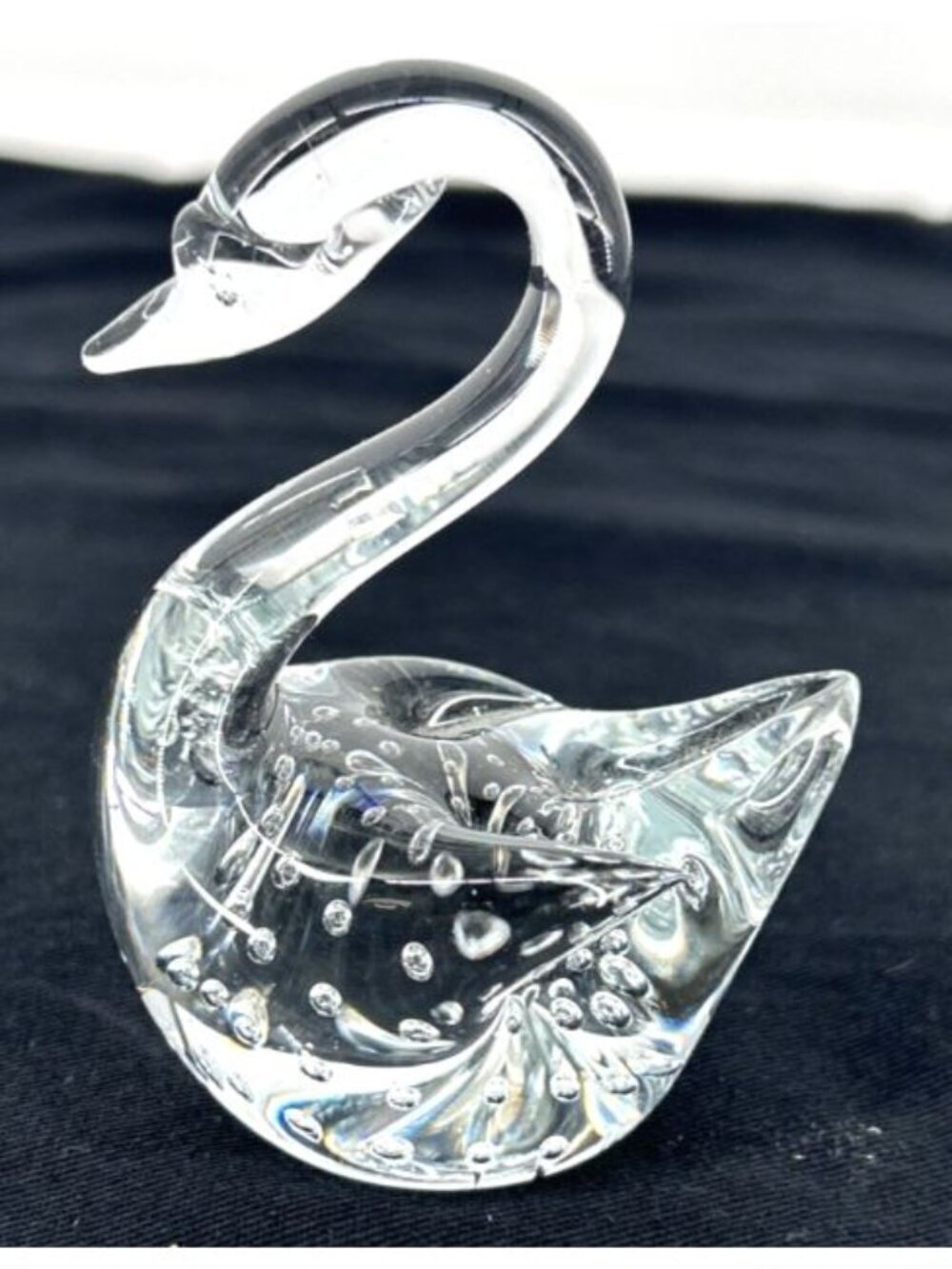 Swan Art Glass Figurine Clear Bullicante 3.25" Hand Crafted Unsigned